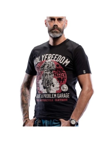 T-Shirt Holyfreedom - Sunday Outlaw Moto in tessuto di cotone colore nero - reference 2428HF